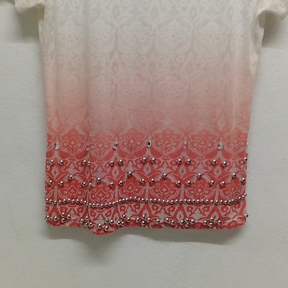 Peck & Peck Weekend White and Orange See Through Embellished T-Shirt - Picture 3 of 7